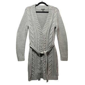 New York & Company Cardigan Sweater Knit Belted Longline Gray‎ M
